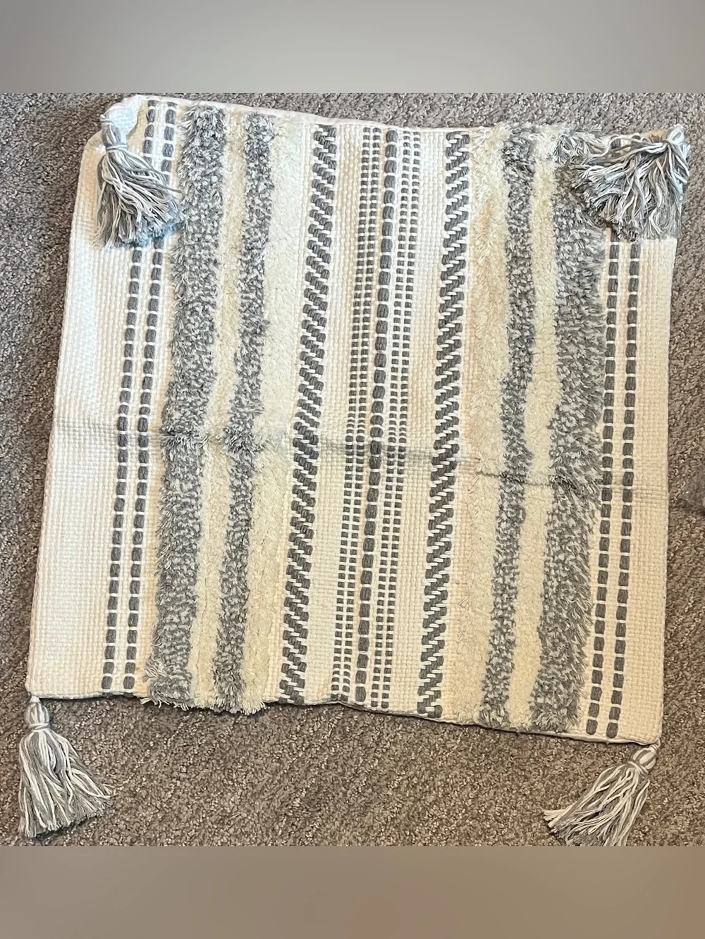 Decorative Boho Throw Pillow Cover 18x18, Accent Neutral Textured Tufted
